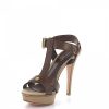 Damen Gianvito Rossi Sandalen | Plateausandalen Kalbsleder Metallverzierung Beige Braun