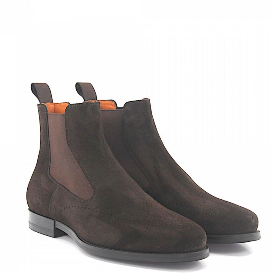 Herren Santoni Stiefel | Chelsea Boots 15083 Veloursleder