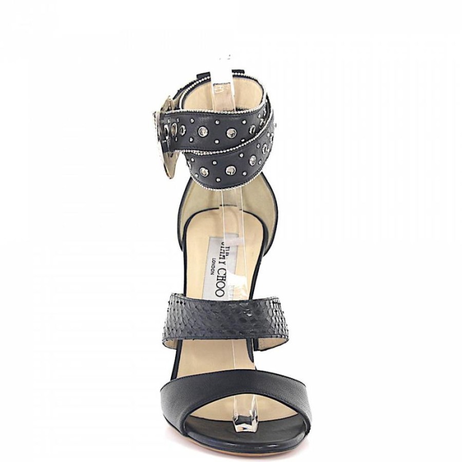 Damen Jimmy Choo Sandalen | Sandalen Kalbsleder Kristallverzierung Nieten Pragung Schwarz