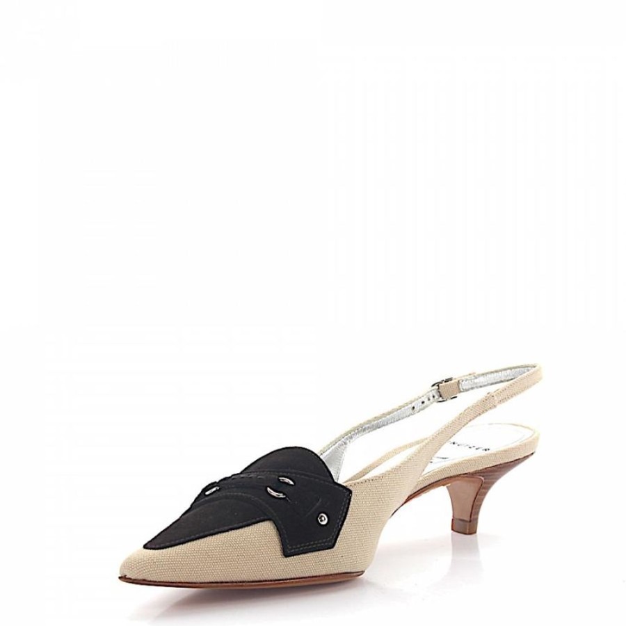 Damen Unützer Pumps | Slingpumps Textil Veloursleder Zierriemen Beige Braun