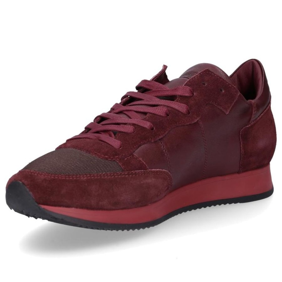 Herren Philippe Model Sneaker | Sneaker Tropez Glattleder Textil Veloursleder Logo Patch Bordeaux