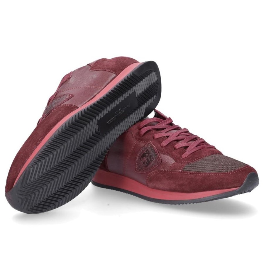 Herren Philippe Model Sneaker | Sneaker Tropez Glattleder Textil Veloursleder Logo Patch Bordeaux