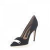 Damen Sergio Rossi Pumps | High Heels Pumps Kalbslederveloursleder Logo Metallspange Schwarz