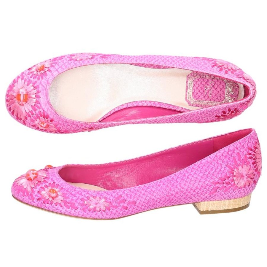 Damen Dior Ballerinas | Ballerinas Klassisch Glattleder Kalbslederschmuckstein Lila Pink