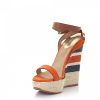 Damen Dsquared2 Sandalen | Plateausandalen Glattleder Kalbslederveloursleder Logo Braun Orange