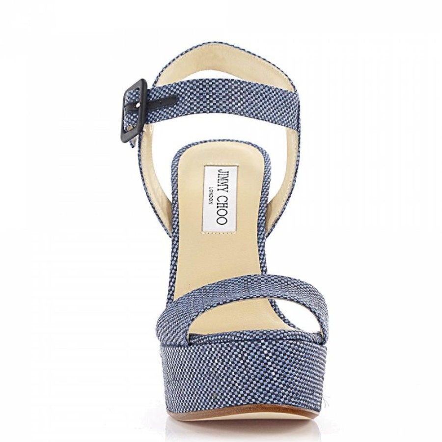 Damen Jimmy Choo Sandalen | Sandalen Clogs Nico Plateau Bast Gewebt Blau