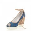 Damen Hogan Sandalen | Wedge Sandalen Peeptoe Plateau Veloursleder Blau Leder Beige