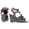 Damen Balenciaga Sandalen | Keilsandalen Wadh0 Leder Grau Designer-Nieten Grau