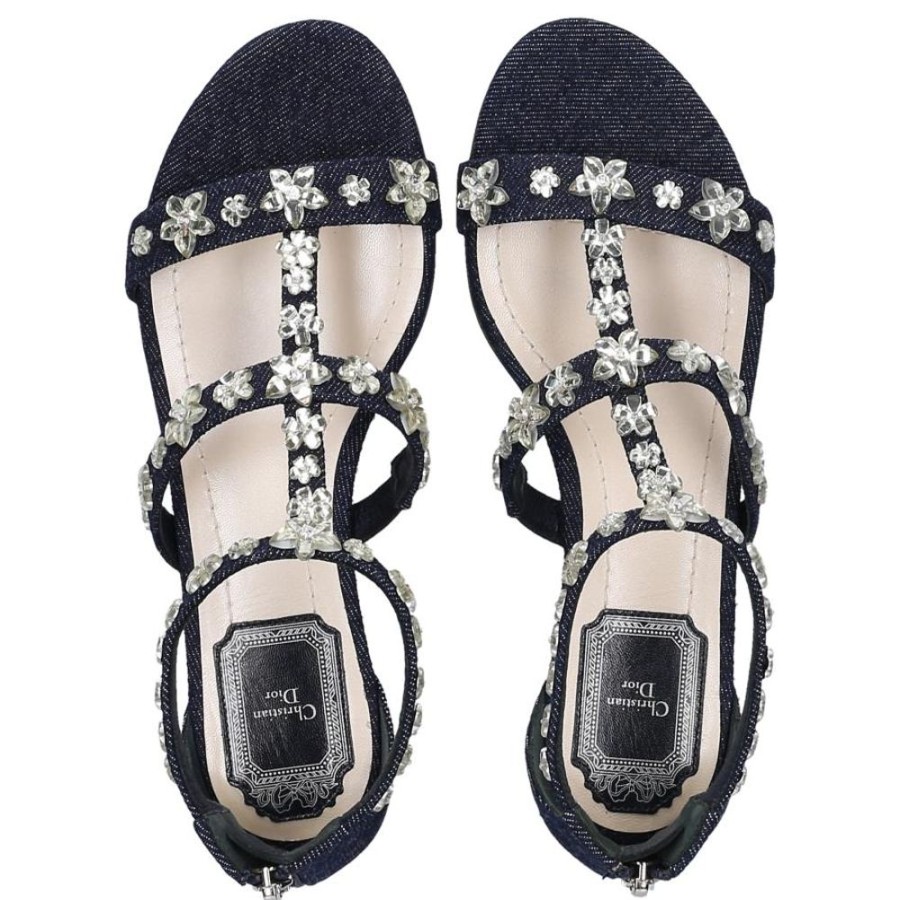 Damen Dior Sandalen | Sandalen Garland Denim Blau Schmuckverzierung