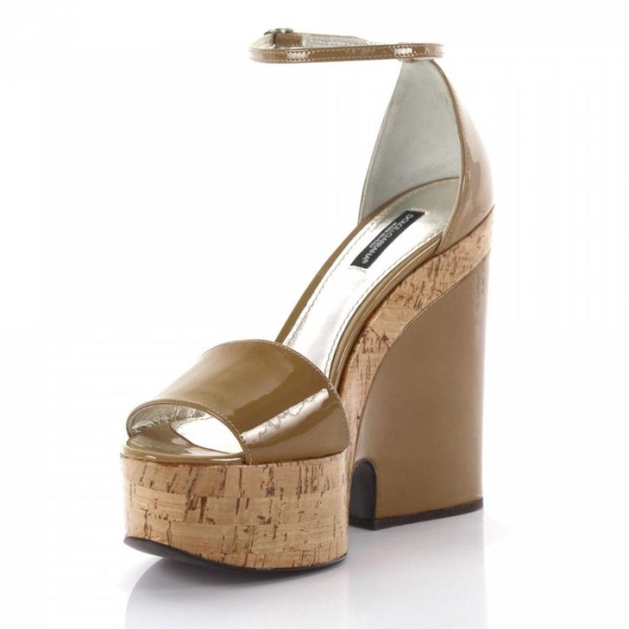 Damen Dolce & Gabbana Sandalen | Plateausandalen Kalbslederlackleder Beige