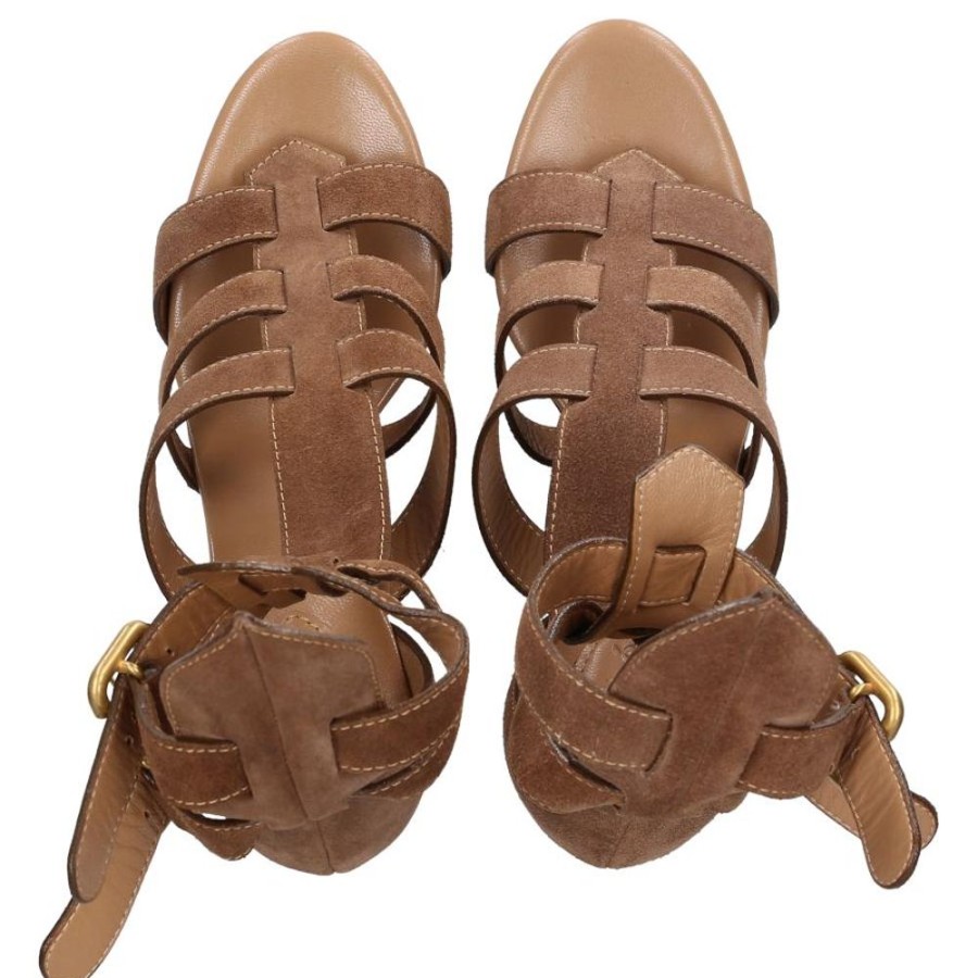 Damen Chloé Sandalen | Plateausandalen Kalbslederkork Veloursleder Braun