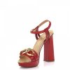 Damen Dsquared2 Sandalen | Plateausandalen Glattleder Kalbslederzierkette Rot