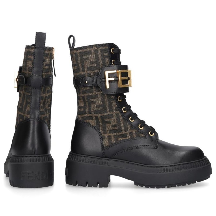 Damen FENDI Stiefeletten | Stiefeletten Braun Fendigraphy Kalbsleder