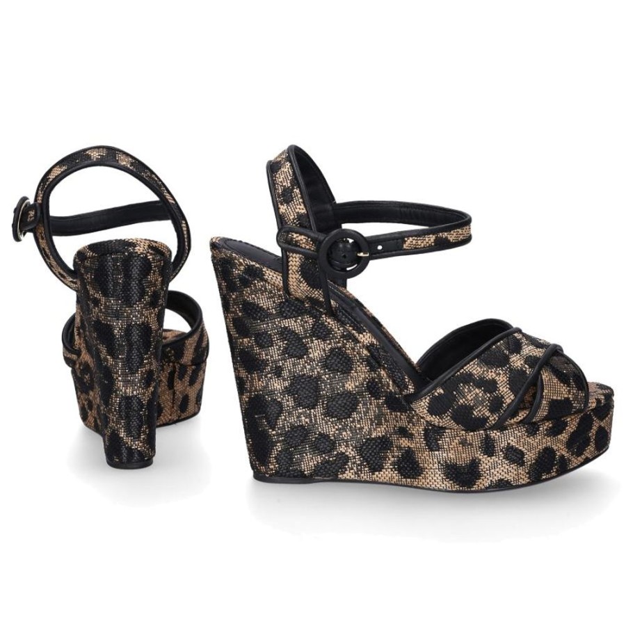 Damen Dolce & Gabbana Sandalen | Sandalen Bainca Baumwolle Leo Print Beige