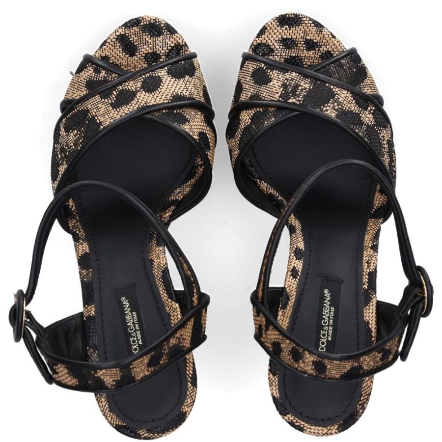 Damen Dolce & Gabbana Sandalen | Sandalen Bainca Baumwolle Leo Print Beige