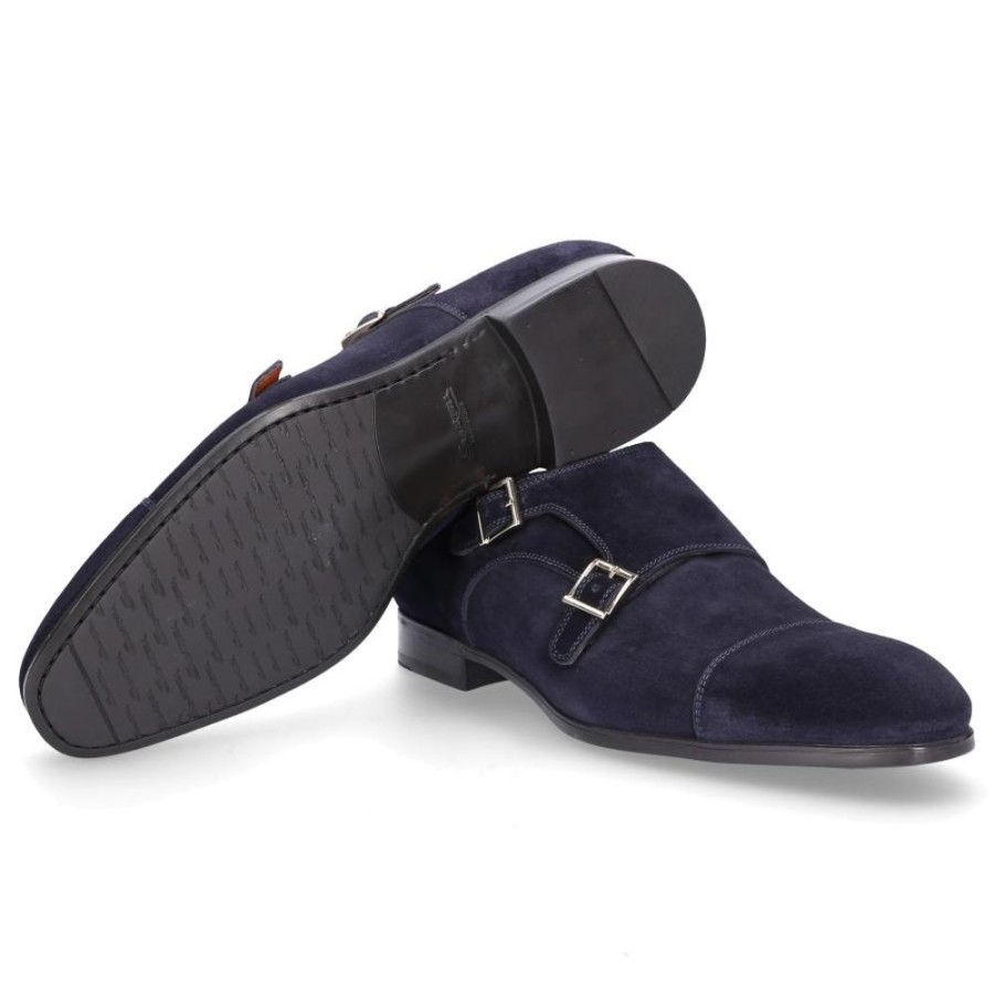 Herren Santoni Businessschuhe | Monk Schuhe 14549 Veloursleder