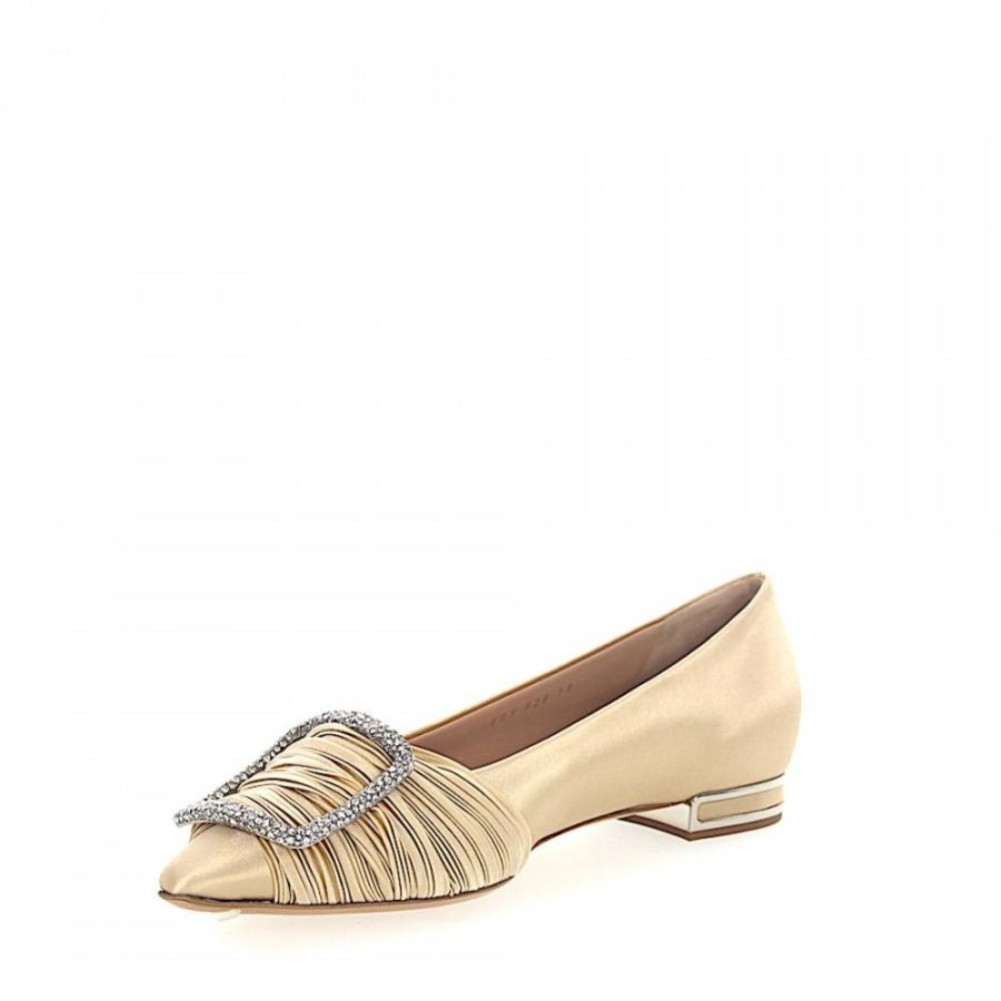 Damen Casadei Ballerinas | Ballerinas 1A088 Kristallverzierung Raffung Beige Gold