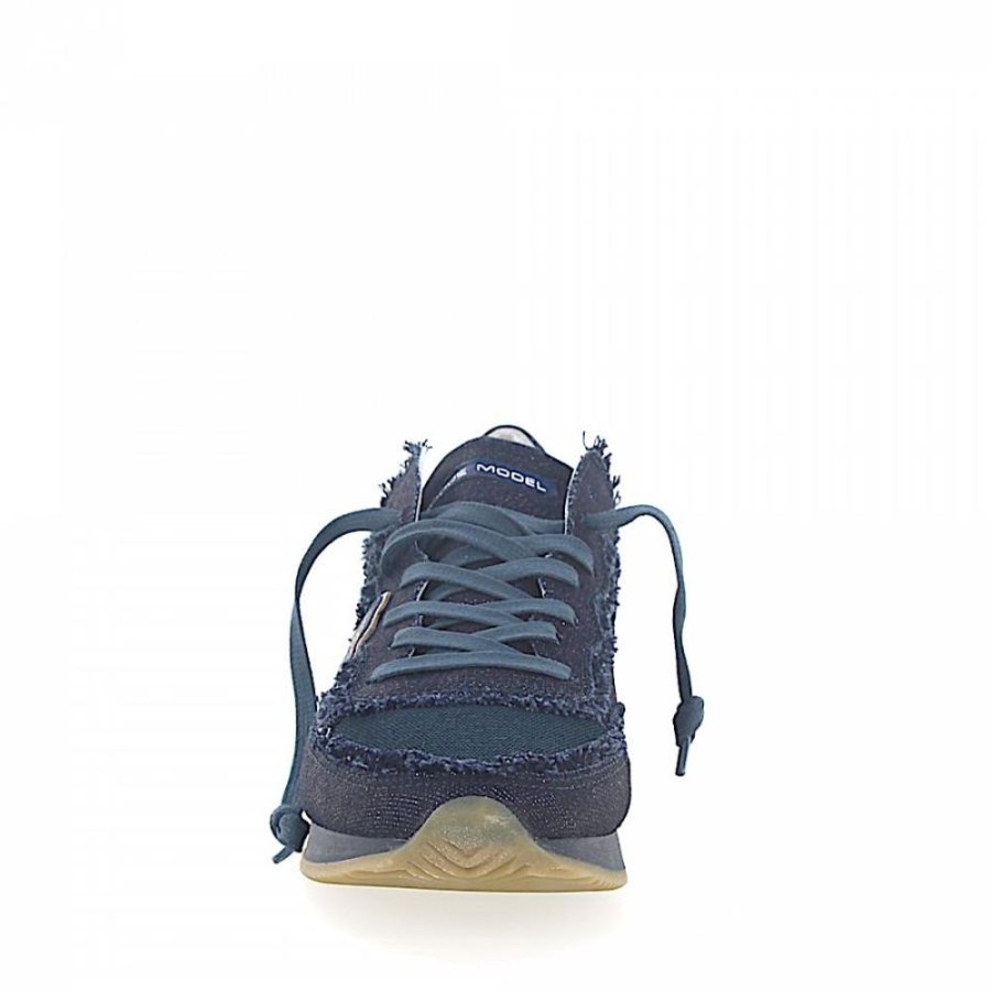 Damen Philippe Model Sneaker | Sneaker Low Veloursleder Fransen Logo Dunkelblau