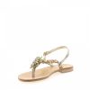 Damen Emanuela Caruso Sandalen | Zehentrenner Tacco Blumenmuster Schmuckstein Gold