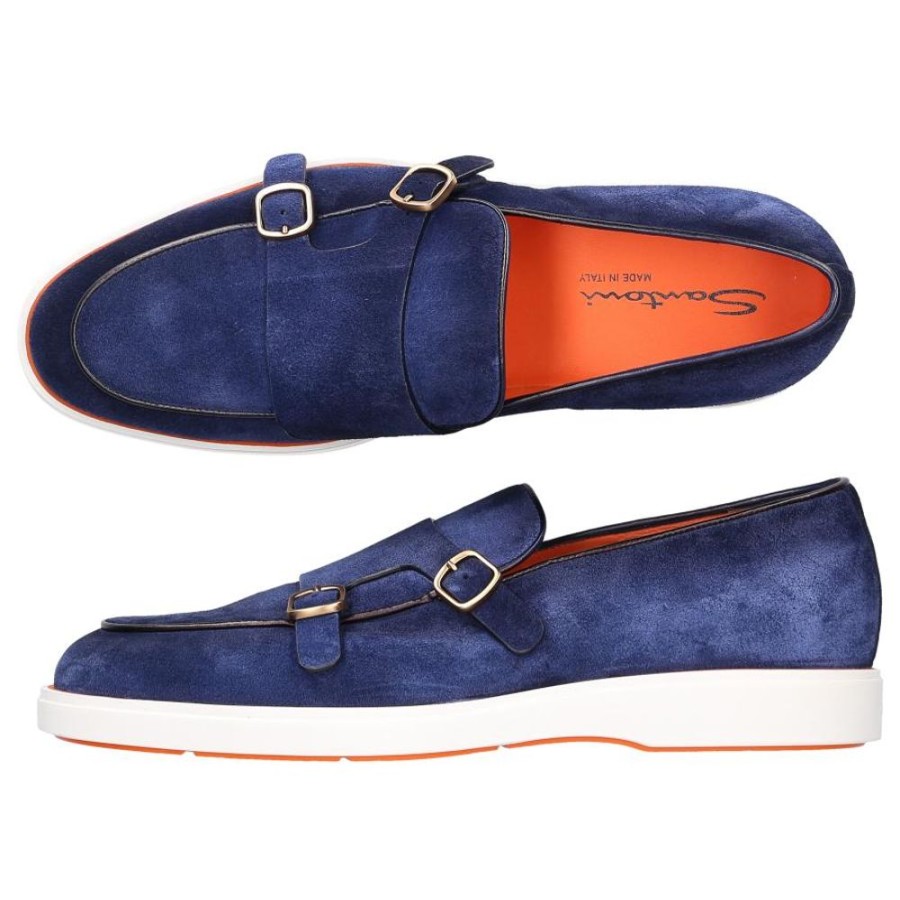 Herren Santoni Monk Schuhe | Monk Schuhe 17271 Veloursleder