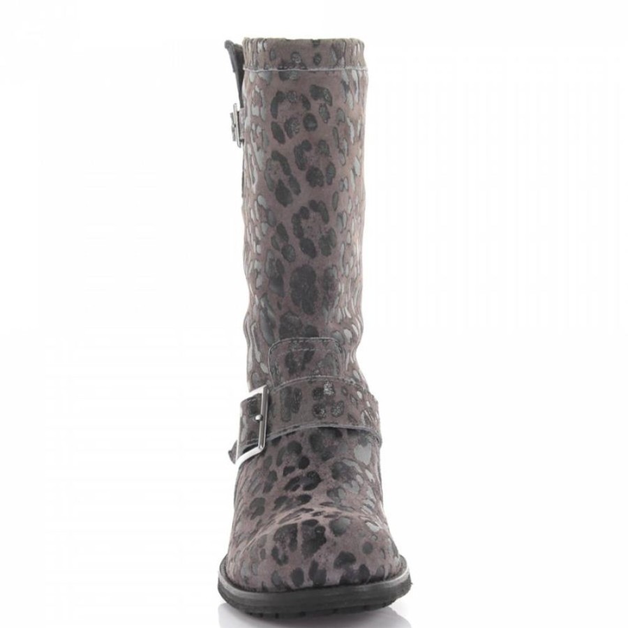 Damen Jimmy Choo Stiefel | Stiefel Kalbslederveloursleder Leo Print Zierschnalle Grau