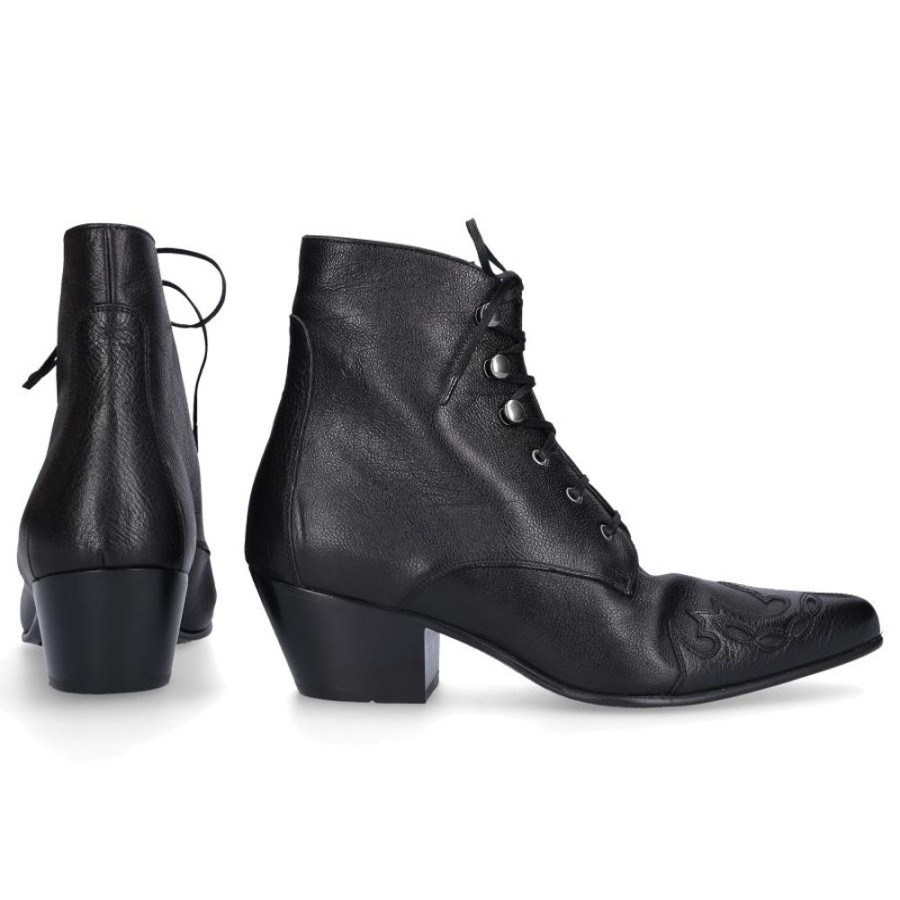 Damen Saint Laurent Stiefeletten | Stiefeletten Rebecca 60 Kalbsleder Logo Stickerei Schwarz