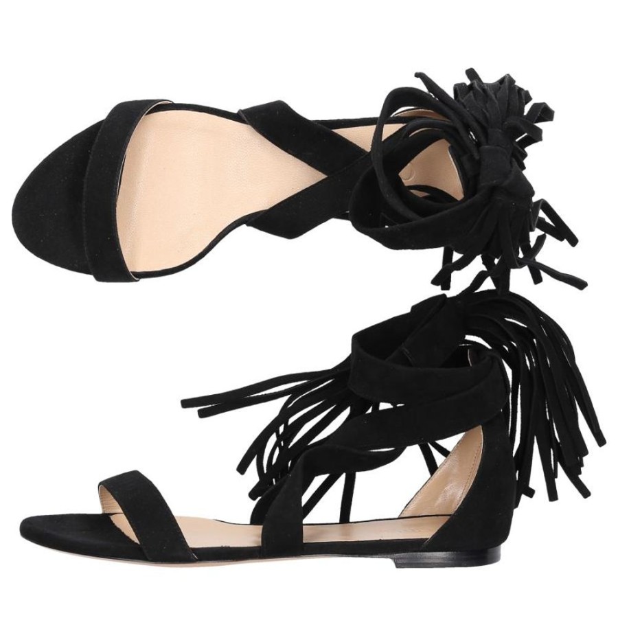 Damen Chloé Sandalen | Sandalen Veloursleder Schwarz Fransen