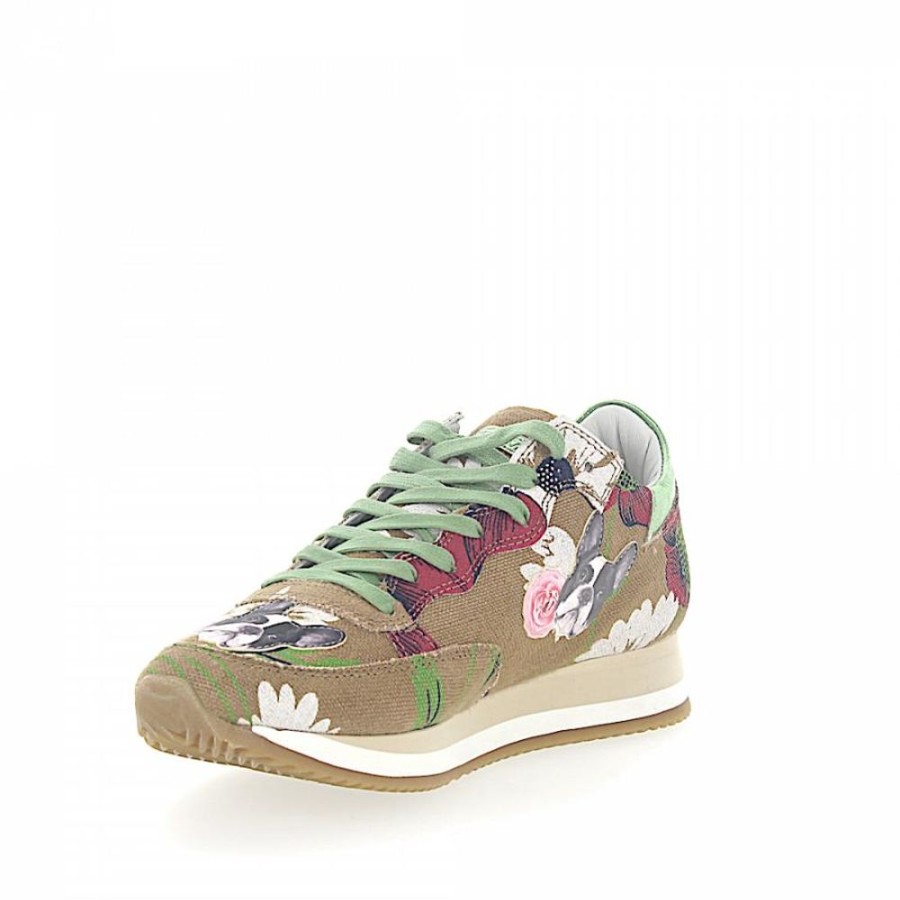 Damen Philippe Model Sneaker | Sneaker Etoile Stoff Beige Blumenmuster Bulldog Patch