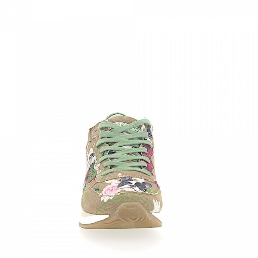 Damen Philippe Model Sneaker | Sneaker Etoile Stoff Beige Blumenmuster Bulldog Patch