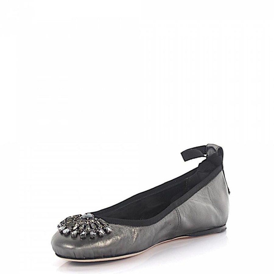 Damen Jimmy Choo Ballerinas | Ballerinas Klassisch Strassbrosche Grau Silber