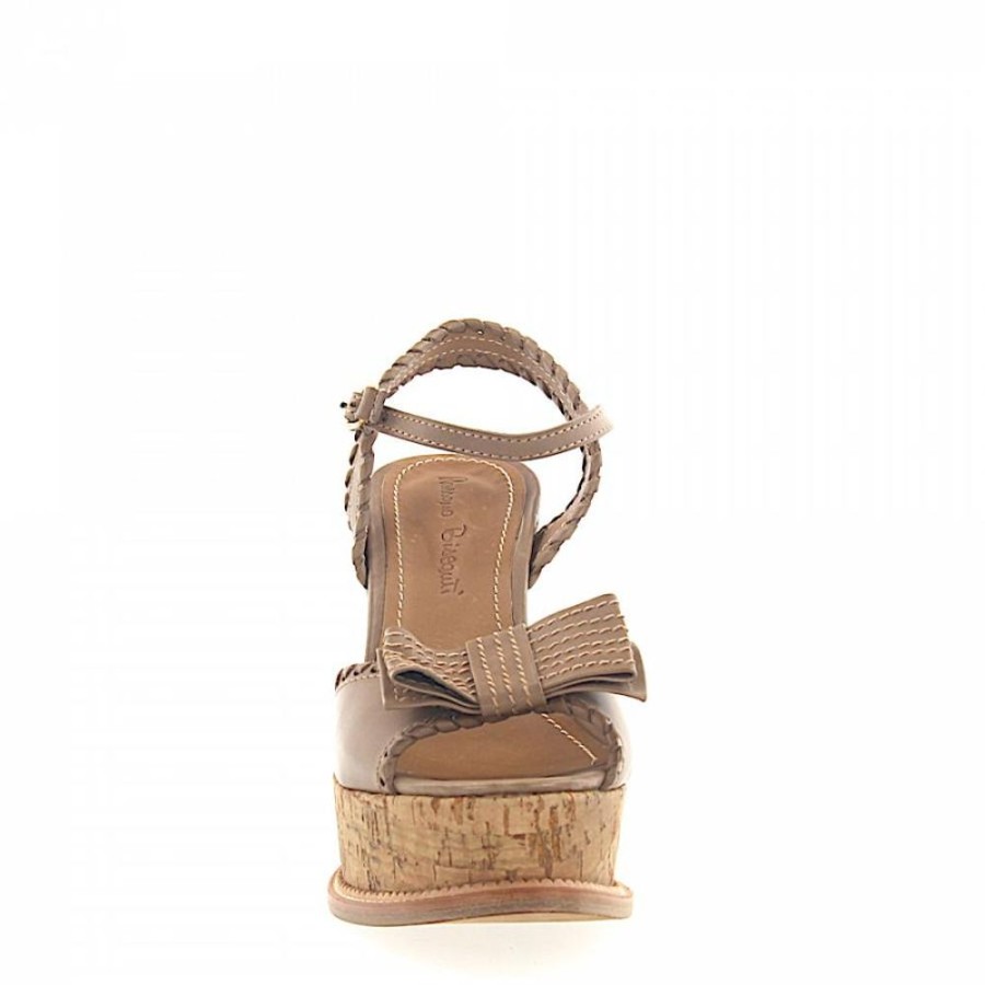 Damen Rossano Bisconti Sandalen | Wedge Sandalen 592 Leder Braun Schleife