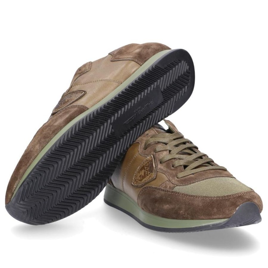 Herren Philippe Model Sneaker | Sneaker Low Tropez Glattleder Veloursleder Logo Olive